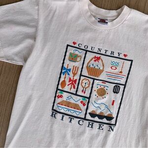 Vintage T Shirt Country Kitchen mock cross-stitch graphic design 90s Size Large